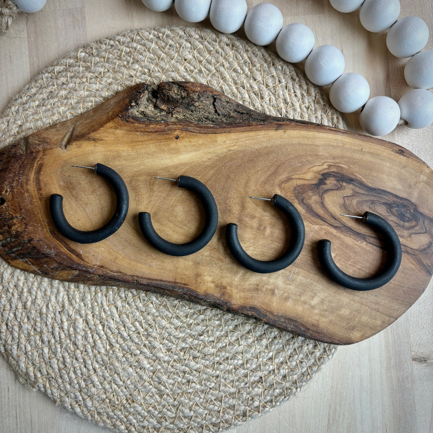 Skinny Mini Clay Hoops in Black