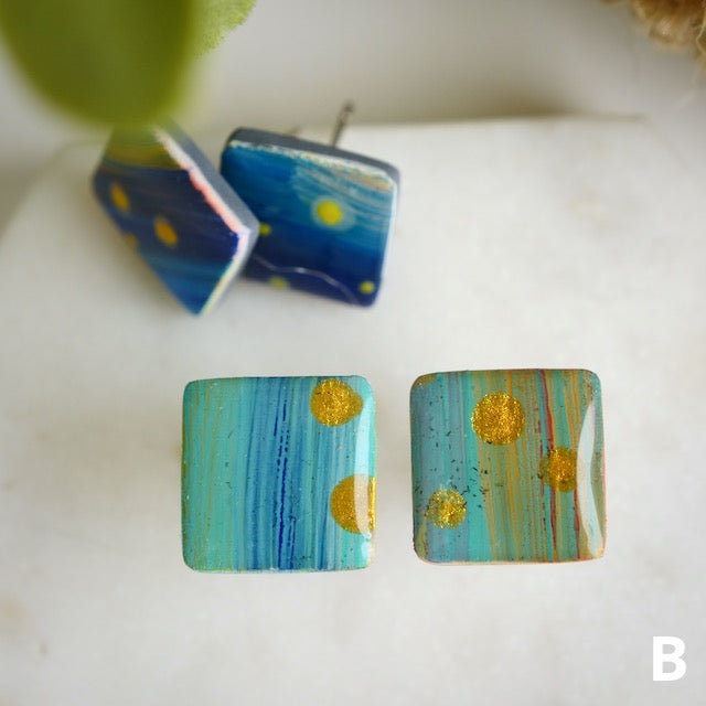 Square Studs in Painted Clay
