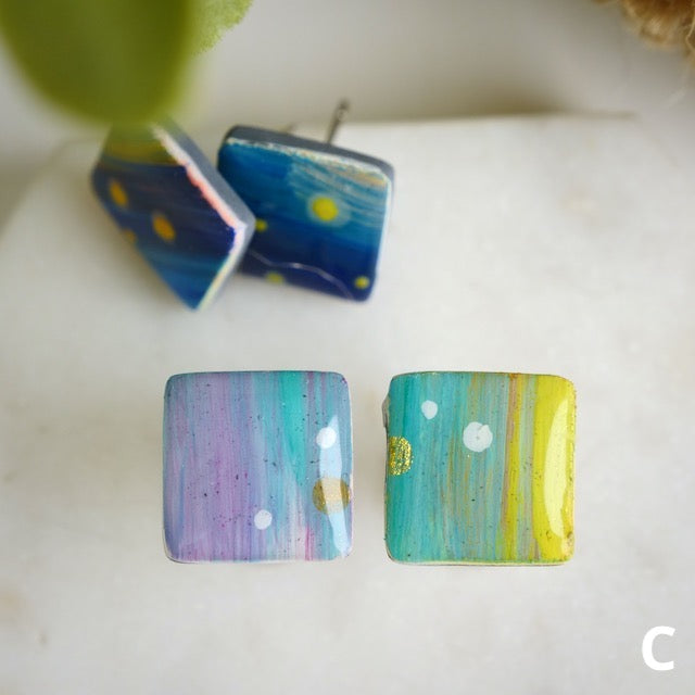 Square Studs in Painted Clay