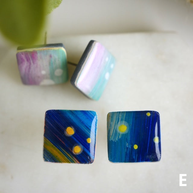Square Studs in Painted Clay