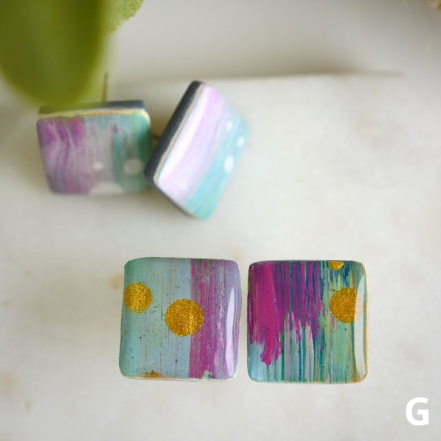 Square Studs in Painted Clay