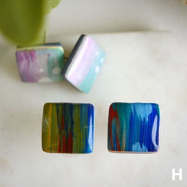 Square Studs in Painted Clay