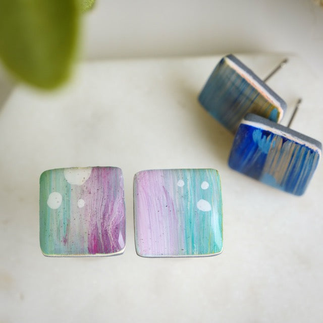 Square Studs in Painted Clay