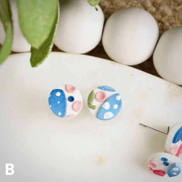 Circle Studs in Jacobean Floral Slab