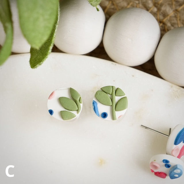 Circle Studs in Jacobean Floral Slab