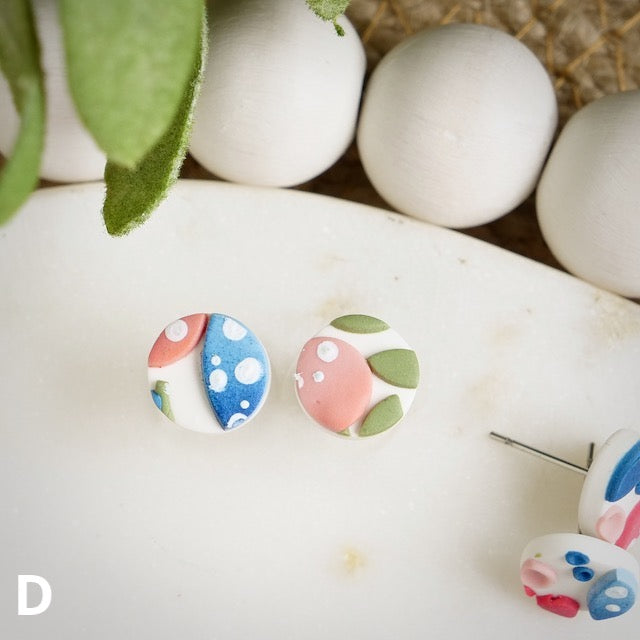 Circle Studs in Jacobean Floral Slab