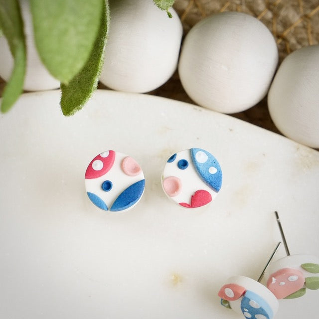 Circle Studs in Jacobean Floral Slab