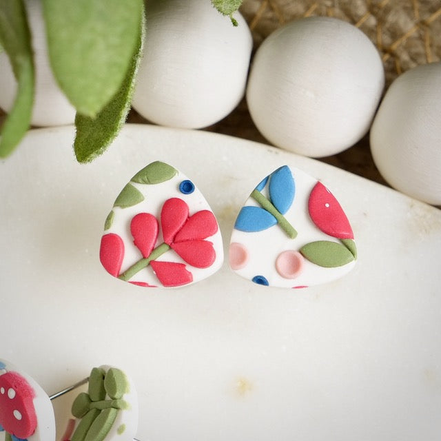 Reuleaux Studs in Jacobean Floral Slab
