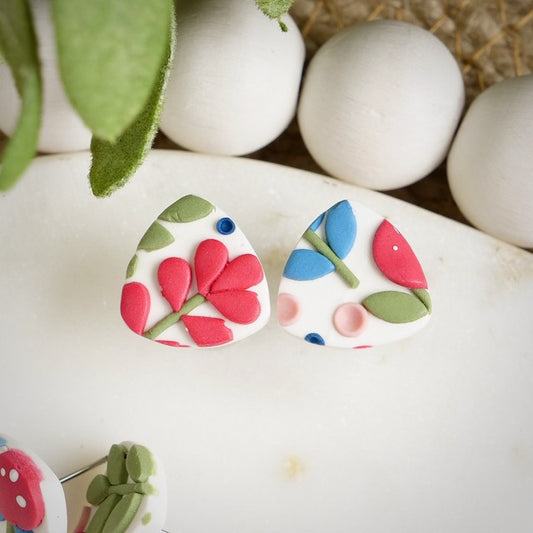 Reuleaux Studs in Jacobean Floral Slab