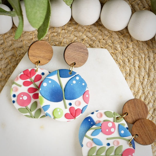 Carden Circle Dangles in Jacobean Floral Slab
