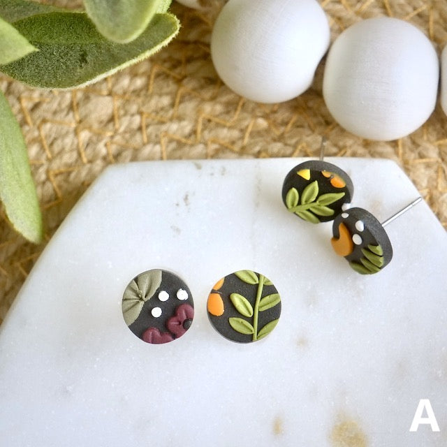 Circle Studs in Midnight Floral