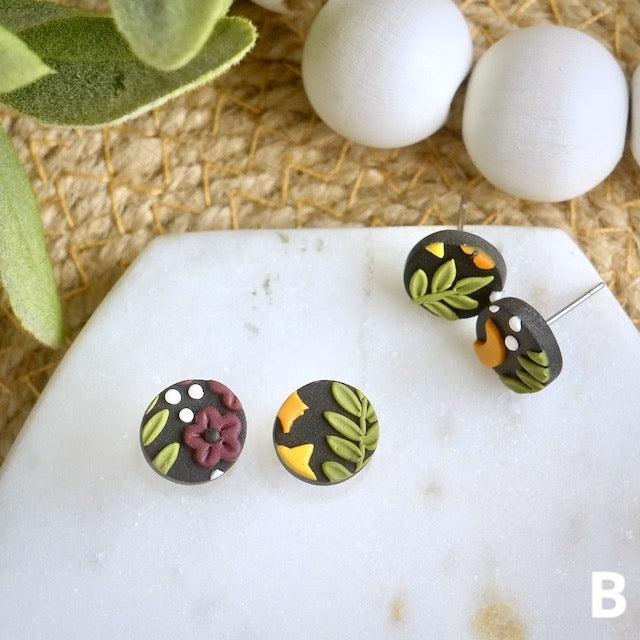 Circle Studs in Midnight Floral