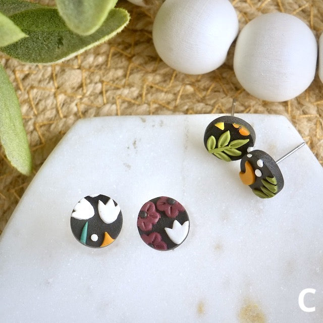 Circle Studs in Midnight Floral
