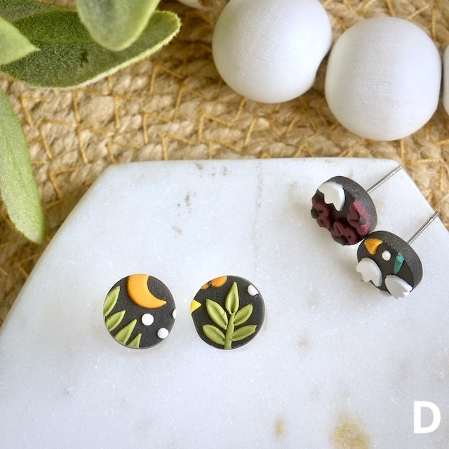 Circle Studs in Midnight Floral