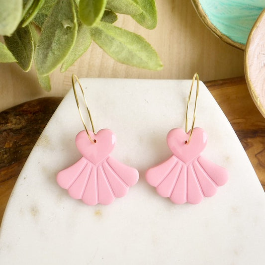 Heart Fan Hoops in Pink