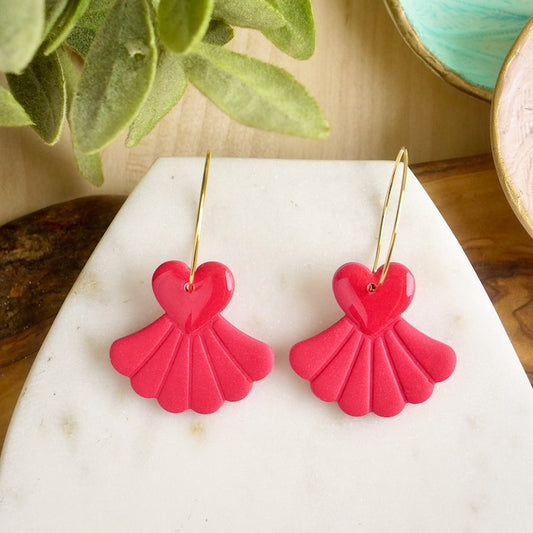 Heart Fan Hoops in Red