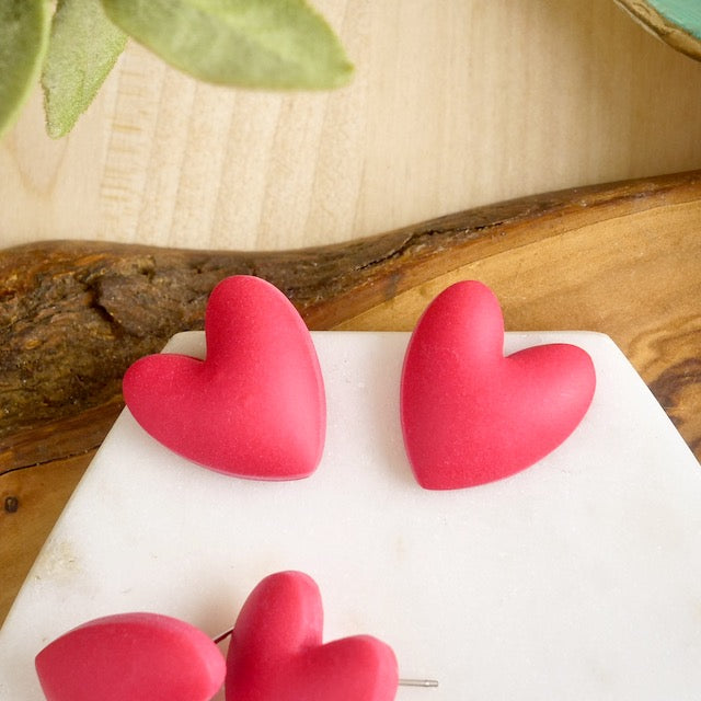 Puffy Heart Studs in Red