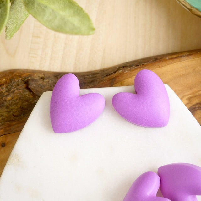 Puffy Heart Studs in Purple