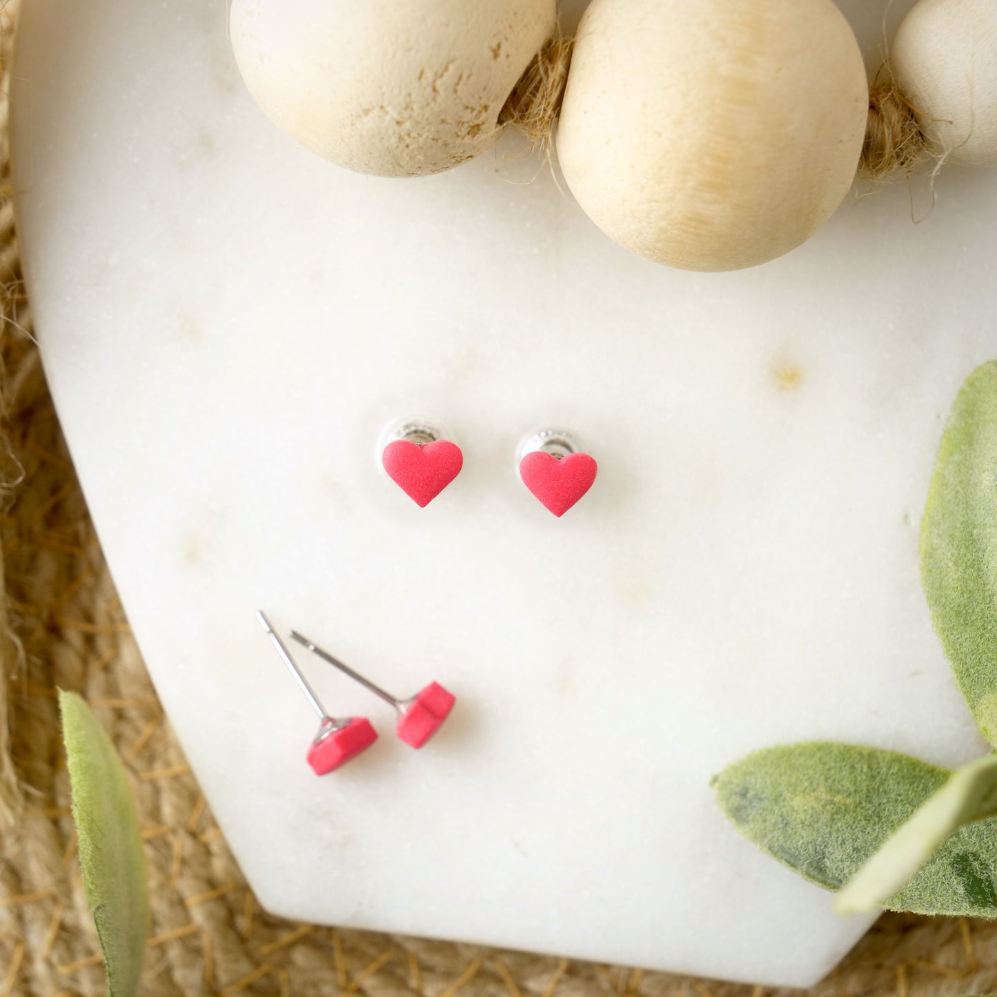 Micro Heart Studs in Strawberry