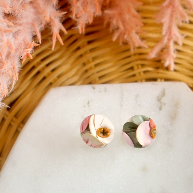 Circle Studs in Peachy Pink Floral