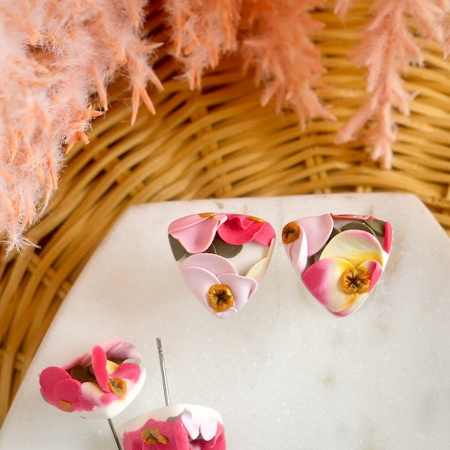 Reuleaux Studs in Peachy Pink Floral