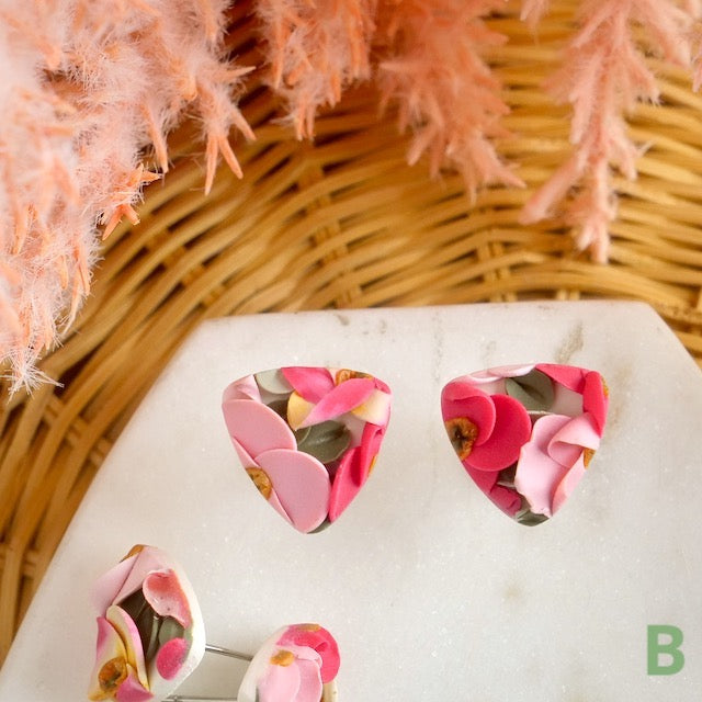 Reuleaux Studs in Peachy Pink Floral