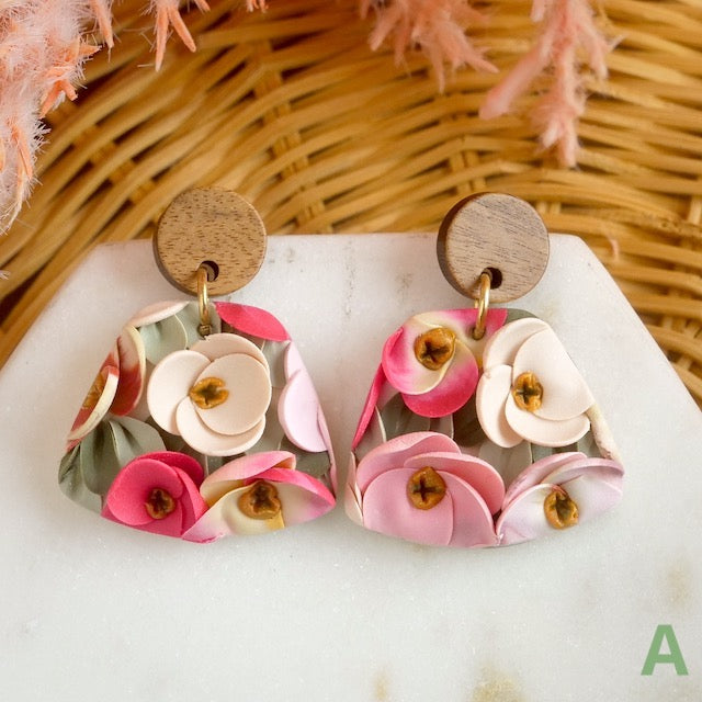 Woolwich Dangles in Peachy Pink Floral Slab