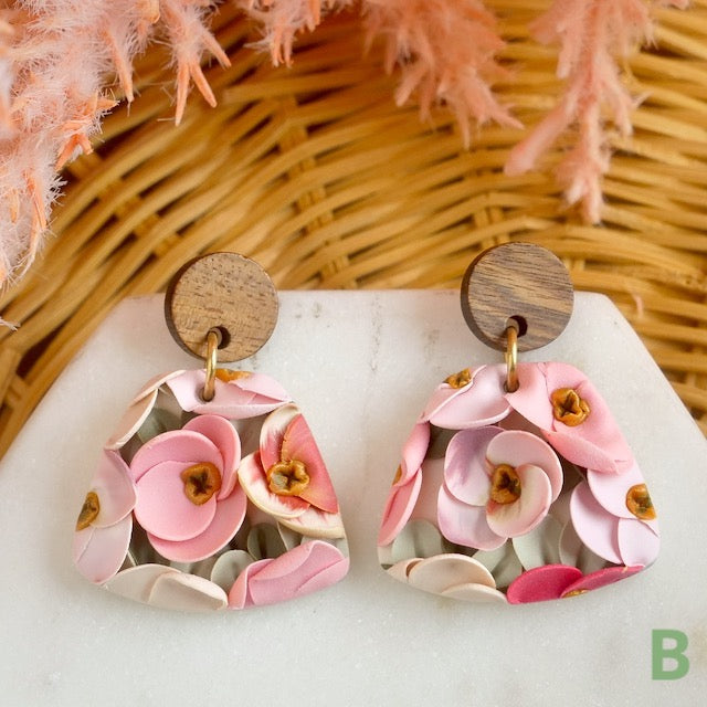 Woolwich Dangles in Peachy Pink Floral Slab