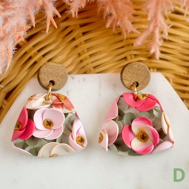 Woolwich Dangles in Peachy Pink Floral Slab