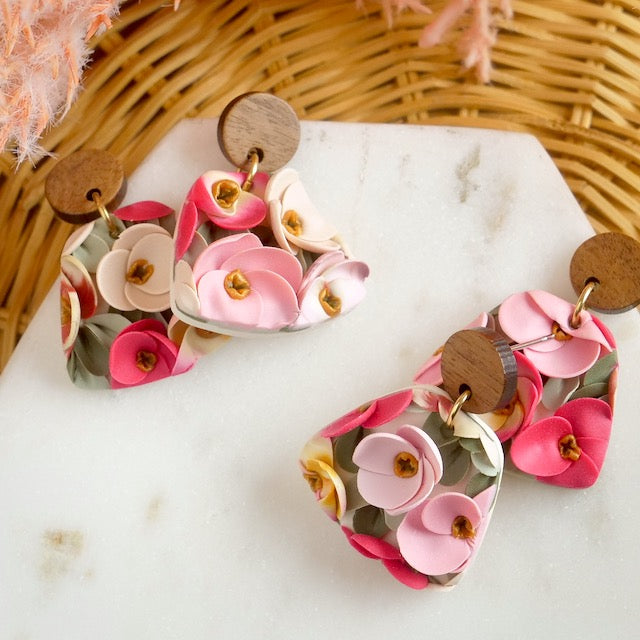 Woolwich Dangles in Peachy Pink Floral Slab