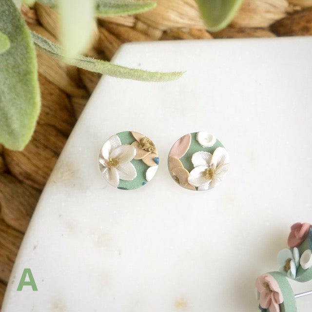 Circle Studs in Teacup Floral