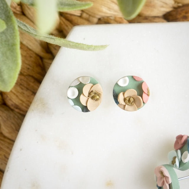 Circle Studs in Teacup Floral