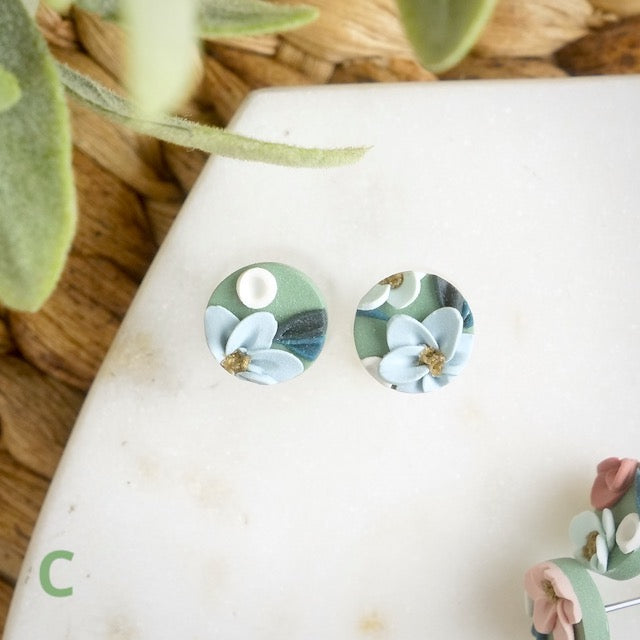 Circle Studs in Teacup Floral