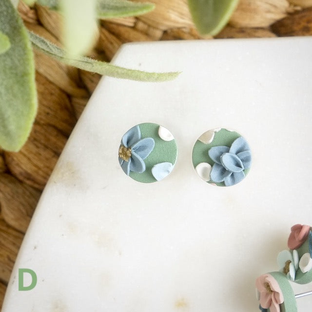 Circle Studs in Teacup Floral