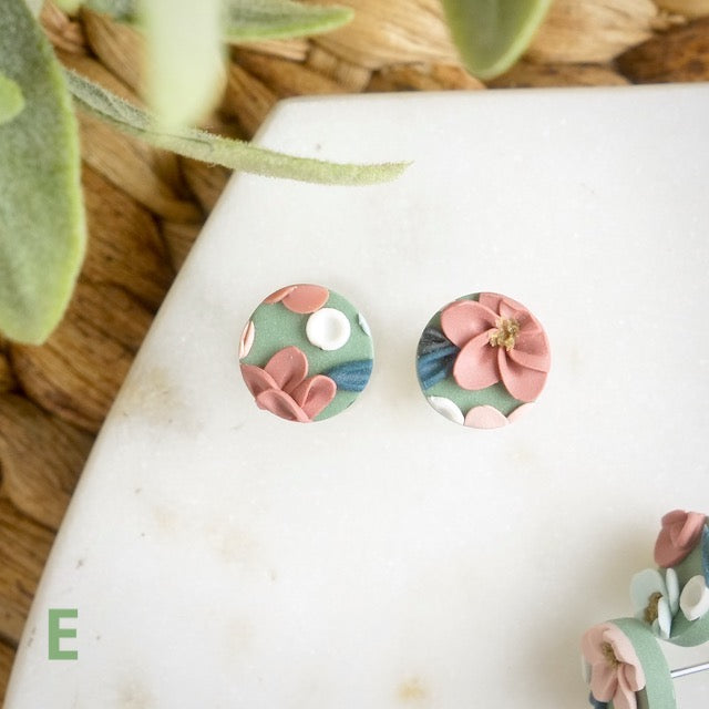 Circle Studs in Teacup Floral