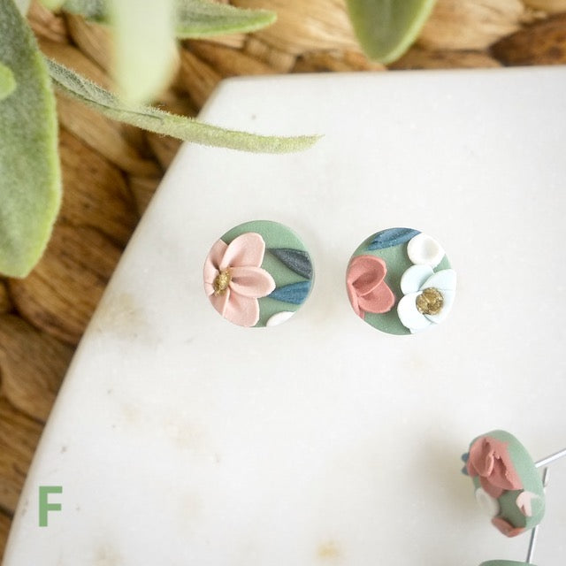 Circle Studs in Teacup Floral