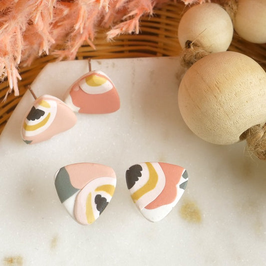 Reuleaux Studs in Peachy Pink Abstract