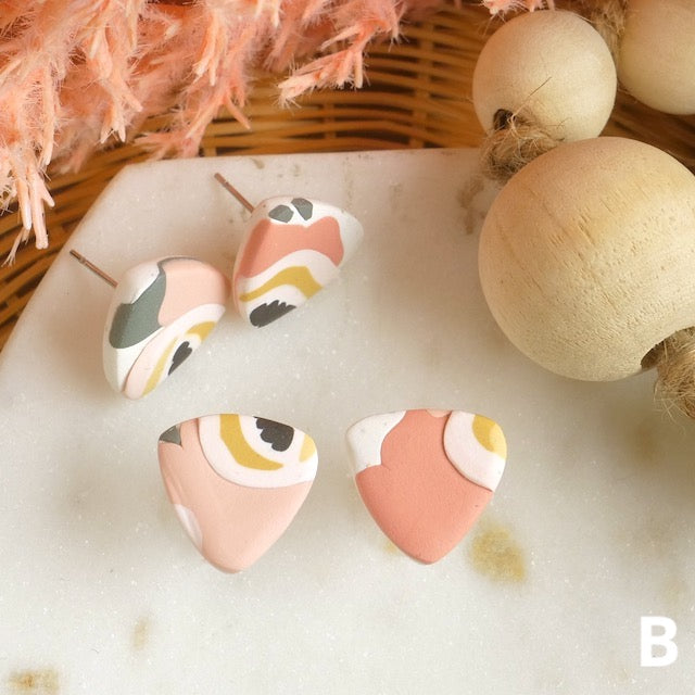 Reuleaux Studs in Peachy Pink Abstract