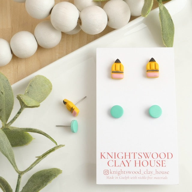 Stud 2 Pack with Pencil and Turquoise Circle Studs