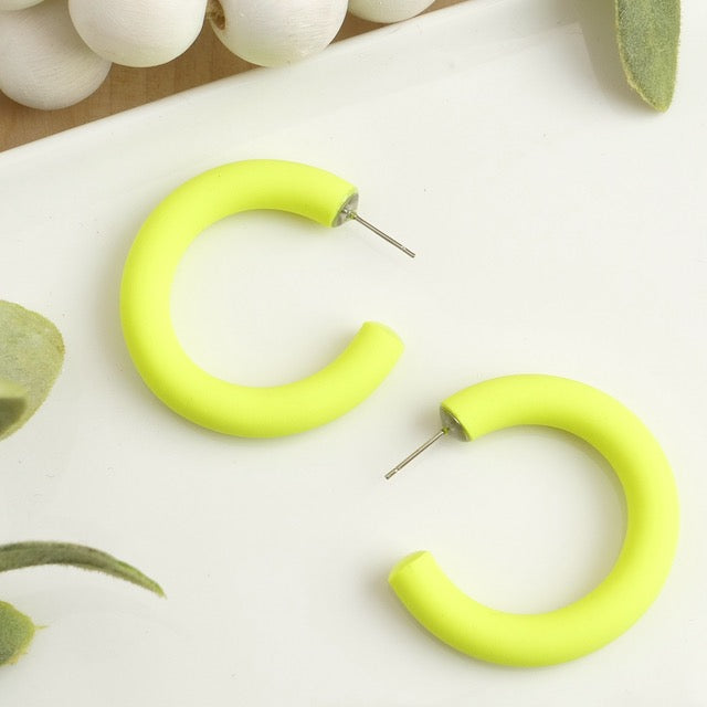 Clay Hoops in Neon Yellow