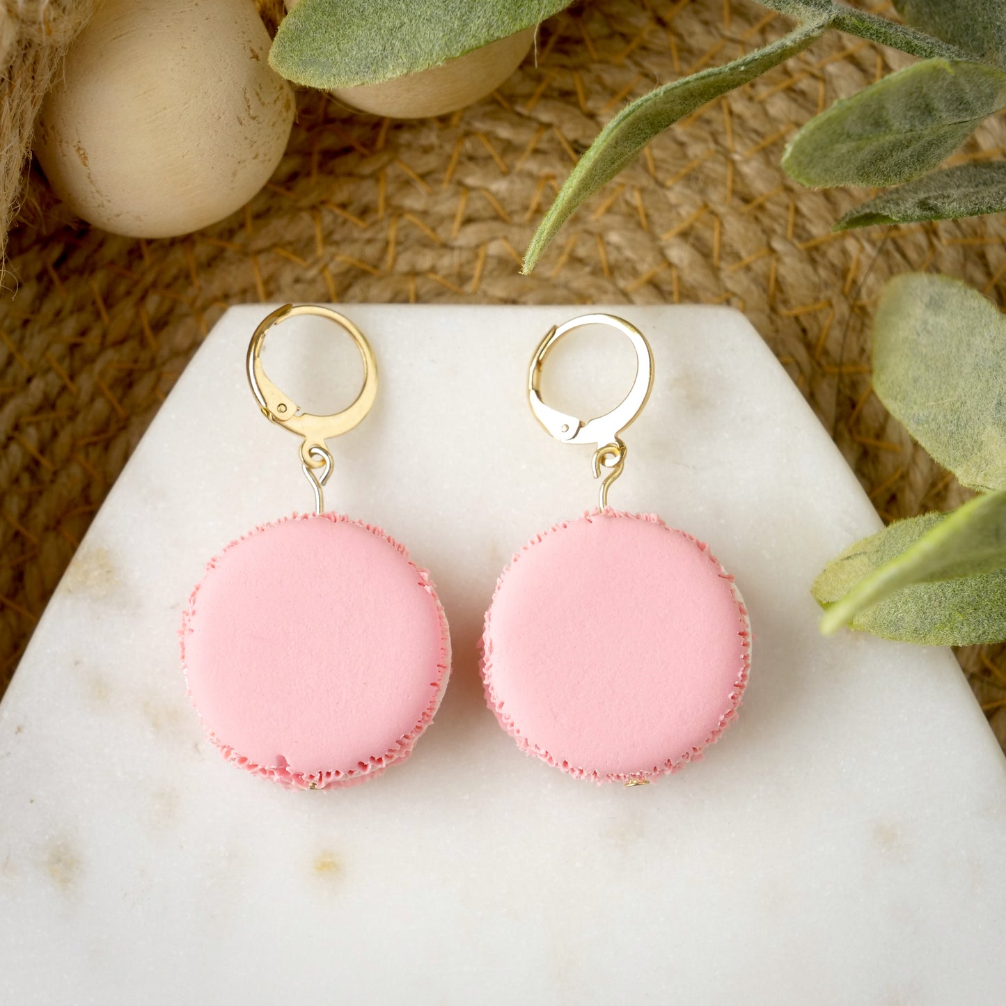Macron Dangles in Pink with Lever Back Earring Hooks