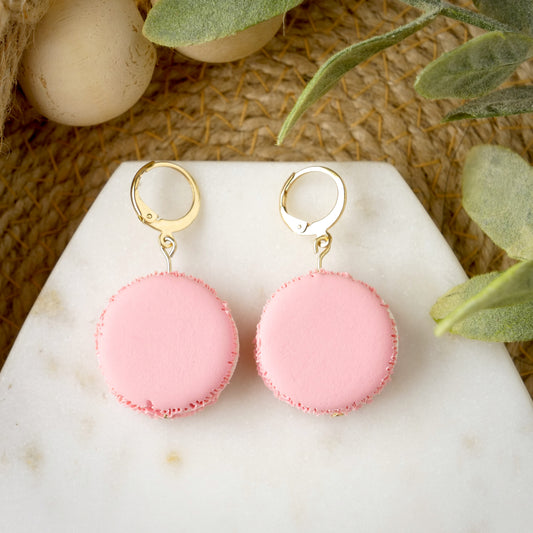 Macaron Dangles in Pink with Lever Back Earring Hooks