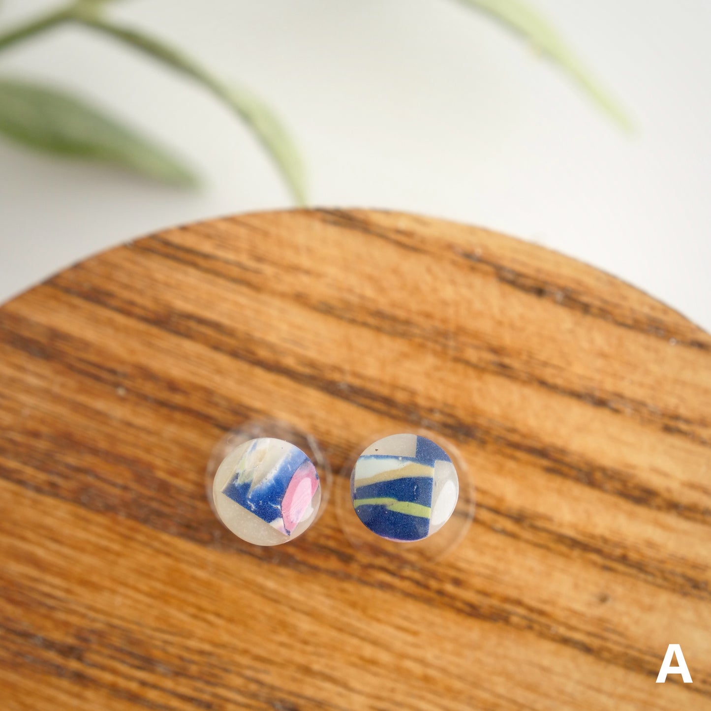 Micro Circle Studs in Purple Checkerboard