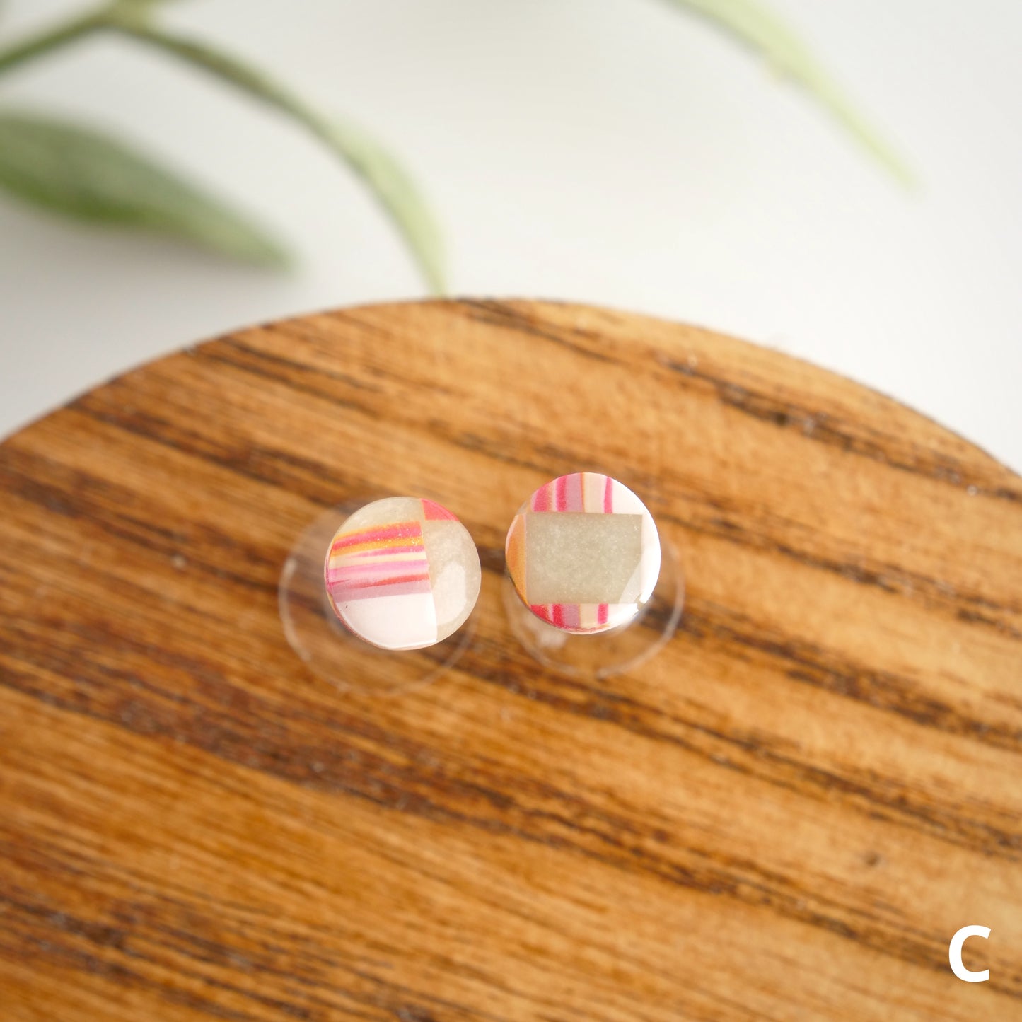 Micro Circle Studs in Purple Checkerboard