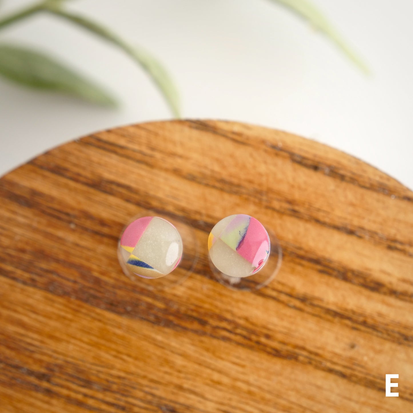 Micro Circle Studs in Purple Checkerboard