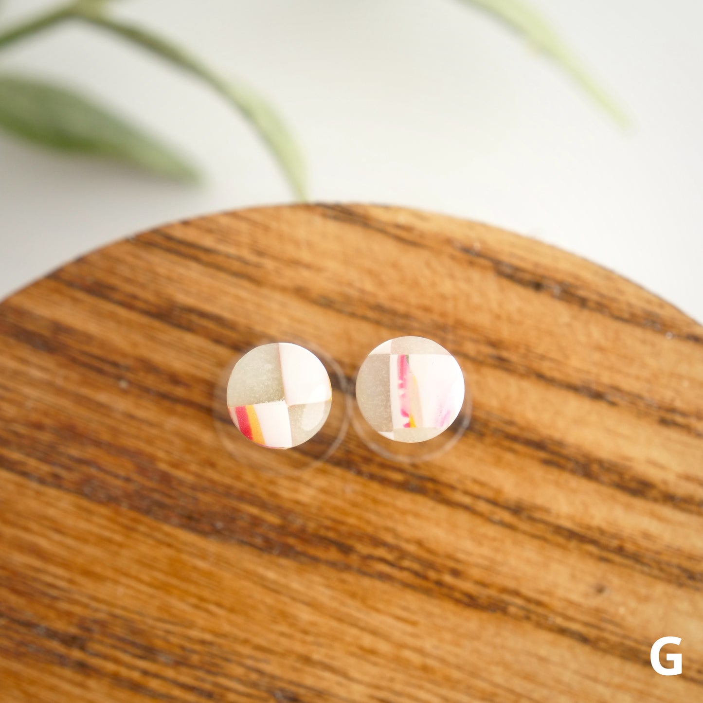 Micro Circle Studs in Purple Checkerboard