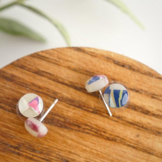 Micro Circle Studs in Purple Checkerboard
