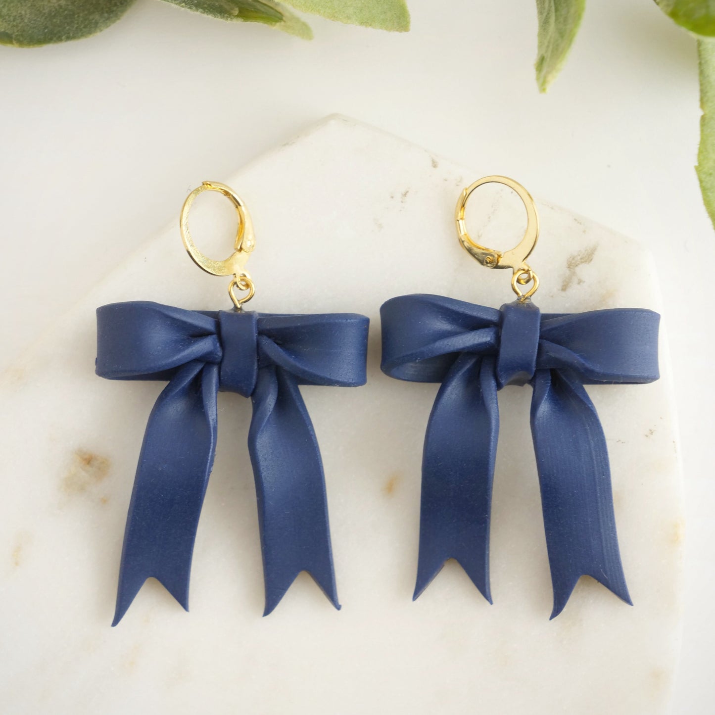 Bow Dangles in Navy with Lever Back Earring Hooks