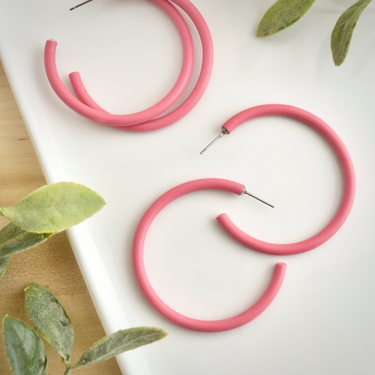 Skinny Clay Hoops in Blush
