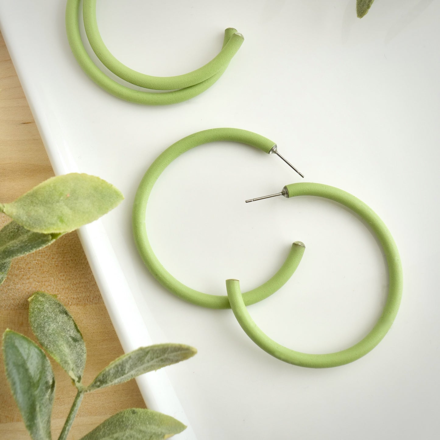Skinny Clay Hoops in Olive